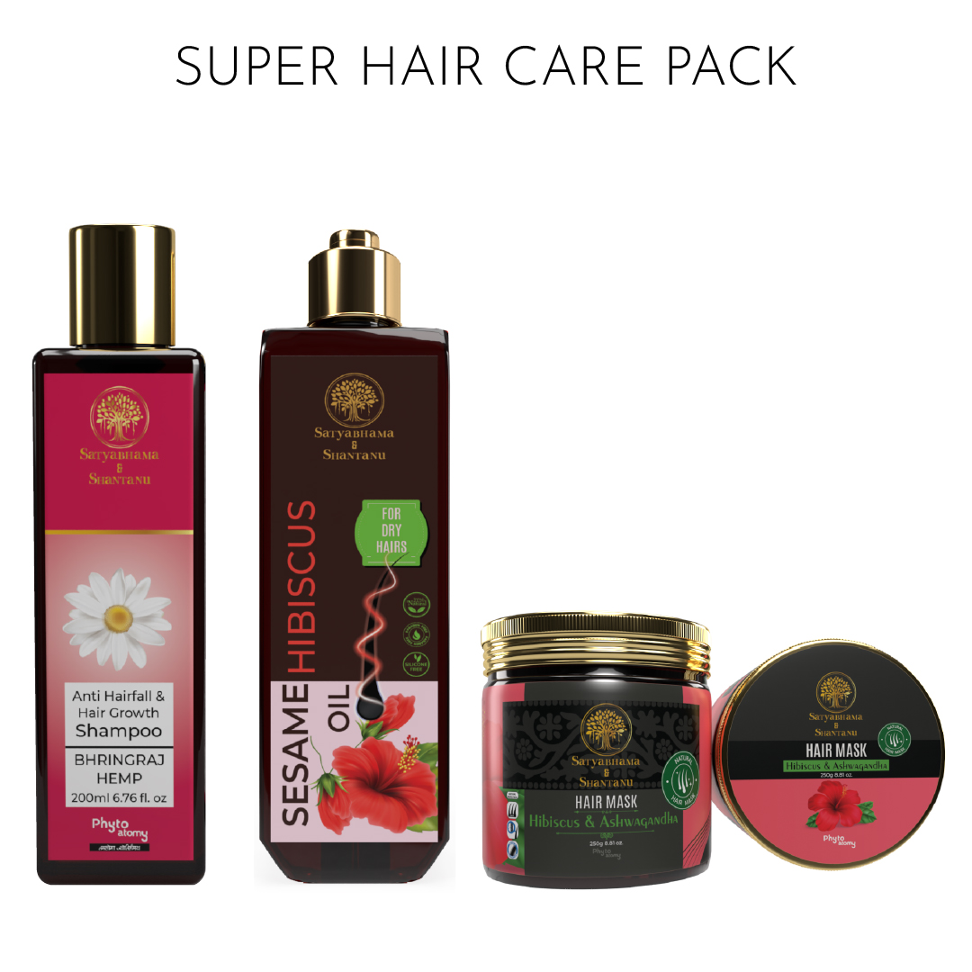 Bhringraj Hemp Shampoo (200 ml) + Hibiscus & Ashwagandha Hair Mask (250 g) + Sesame Hibiscus Hair Oil (200 ml)